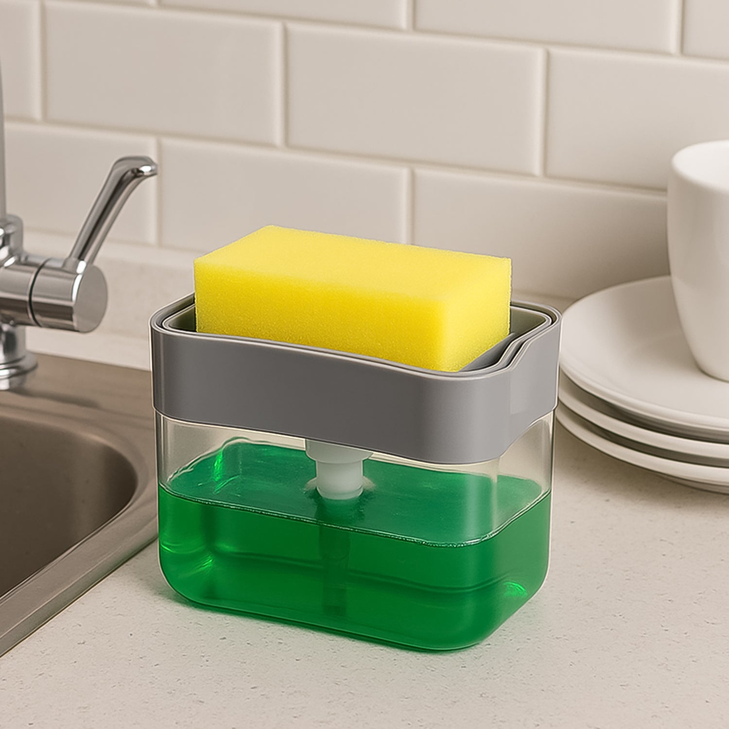 Liquid Soap Dispenser on Countertop with Sponge Holder For Pet Liquid Soap Dispenser on Countertop with Sponge Holder For Pet
